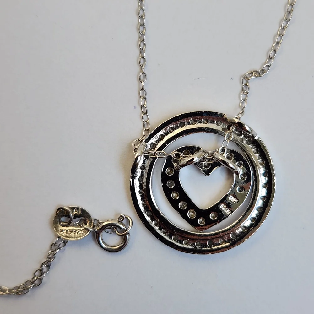 VTG 925 Affinity Silver Heart Entertwined Circle Necklace 925 16" Chain - Picture 5 of 7